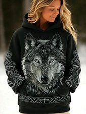 economico Top Viking-Per donna Felpa con cappuccio Patchwork Stampato Tasca Frontale Grafico Animale Geometrico Vintage Casual Boho Manica Lunga Con Cappuccio Top Regolari Casuale Streetwear Abbigliamento Quotidiano