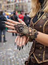 preiswerte Zubehör-Damenschuhe Mardi Gras Steampunk viktorianische Spitzen-Handschuhe ohne Finger - Legierungs-Uhren- und Zahnräder-Zubehör für Karneval  Halloween-Kostüm