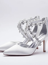 preiswerte Braut-Weiße Brautschuhe mit spitzer Zehenpartie und Kristallriemen – elegante Hochzeitsschuhe für glamouröse oder klassische Hochzeiten