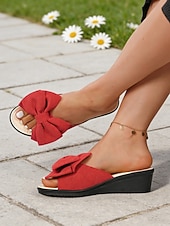 economico Sandali con zeppa-sandali da donna con zeppa e fiocco rossi, sandali casual aperti per le uscite estive, le vacanze, lo shopping e l'uso quotidiano