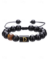 billige Menns smykker-Justerbart armbånd i naturstein for menn med alfabetbokstavdesign, kan tilpasses med 26 bokstaver, perfekt for gave, uformelle anledninger og spesielle anledninger