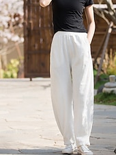 preiswerte Unterteile-Damen Hose aus Baumwollleinen Chinos Sommerhose Lange Unterhosen Urlaub Streetwear Basic Volle Länge Mittlere Taillenlinie Einfach Tasche Elastischer Bund Bequem Komfort Unelastisch Täglich Outdoor