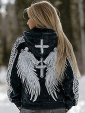 Недорогие Викинг Топы-Жен. Толстовка с капюшоном и пуловером Пэчворк С принтом Передний карман Графика Геометрический принт Этно Винтаж На каждый день Богемный Длинный рукав Капюшон Обычные топы