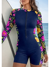 economico Rash Guards Interi-Per donna Top sottomuta Costume da bagno Costumi da bagno sportivi Floreale Tropicale Con zip Imbottitura rimovibile Cerniera Frontale Protezione Solare UV UPF50+ Ultra Leggero (UL) Manica Lunga