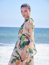 お買い得  バケーションドレス-シフォンボタニカルプリントのゆったりとしたマキシドレス、バケーション