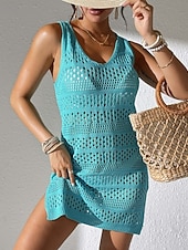 abordables Vestidos de playa-Mujer Bañadores Tapadera Vestido de Baño Traje de baño Cortado Vacaciones Ropa de playa Color sólido Escote en U Sin Mangas Trajes de baño