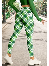 economico Leggings e collant da yoga-San Patrizio Per donna leggings da pilates Pantaloni fitness Leggings da palestra Tasche Bollo Tasche Laterali Pilates Palestra Allenamento in Palestra Pantaloni Collant Leggings Plaid Trifoglio Verde