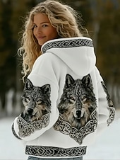 economico Top Viking-Per donna Felpa con cappuccio Patchwork Stampato Tasca Frontale Grafico Animale Geometrico Vintage Casual Boho Manica Lunga Con Cappuccio Top Regolari Casuale Streetwear Abbigliamento Quotidiano