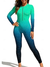 abordables Rash Guards Une Pièce-Femmes Standard Maillot Anti UV Rashguard intégral Maillot de bain Dégradé Océan avec soutien-gorge intégré ​fermeture éclair sur le devant Protection Solaire UV Couvrant UPF50+ manche longue Coque