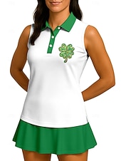  Svatý Patrik Dámské Trávová zelená Sportovní košile Turistická polokošile Nátělník Tenisové tričko Bez rukávů Květinový Knoflíky UPF50+ Odolná proti UV záření Vysoká pružnost Odvod vlhkosti Prodyšné