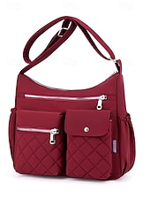 Недорогие Сумки через плечо-Женская стеганая нейлоновая сумка через плечо с множеством карманов — вместительная водонепроницаемая сумка для путешествий, работы и повседневного использования.