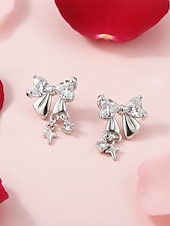 economico San Valentino-orecchini pendenti in argento con fiocco, cristallo trasparente e ciondolo a croce – eleganti orecchini pendenti per donna