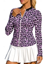 abordables Chemise pour femmes-Femmes Animal Léopard Hauts Chemise T-shirt de sport T-shirt POLO manche longue Fermeture éclair Classique Sportif UPF50+ Résistant aux UV Entraîneur Protection UV Haute élasticité Pilates