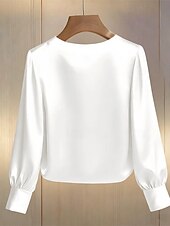 baratos Tops e partes de baixo de dormir para mulher-Mulheres Blusa Tops elegantes Franzido Patchwork Com Miçangas Côr Sólida Tecido Elegante senhoras à moda Manga Longa Gola Redonda Tops regulares Diário Trabalho Para Noite Preto Branco Verde Damasco