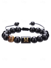 billige Menns smykker-Justerbart armbånd i naturstein for menn med alfabetbokstavdesign, kan tilpasses med 26 bokstaver, perfekt for gave, uformelle anledninger og spesielle anledninger