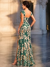 baratos Vestidos de Festa Sereia-A-Line Floor Length Quinceanera Dresses Elegant Party Sleeveless Square Neck Prom Evening Party with Floral Print Slit