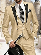 voordelige Heren Klassieke Blazers-Voor heren Blazer + vest + pantalon Blazer liiketoiminta Werk Feest Modieus Streetwear Herfst Winter Teryleen Kleurenblok Enkele rij knopen Blazer Wit Champagne Lichtgroen Blozend Roze