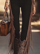 abordables Pantalones acampanados para mujer-Mujer Ajustado Chinos Vacaciones Ropa de calle Casual Longitud total Media cintura Floral Borlas Confortable Rígido Diario Exterior Vacaciones Negro Primavera Otoño Ajuste regular