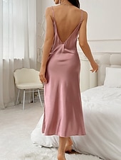 economico Camicie da notte e pigiami da donna-Per donna Camicia da Notte Casual Morbido Raso Leopardo Senza schiena Vestiti Quotidiano Casa Da letto Senza Maniche Spalline Nero Rosa Rosso Blu marino Marrone Estate Vestibilità regolare