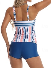 economico Surfing Tankinis &amp; Bikinis-Per donna Costume da bagno Tankini Costume da bagno a due pezzi A righe Controllo della Pancia Elastico Senza Maniche Costume da Bagno Surf Spiaggia Vacanze Estate