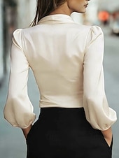 ieftine Bluze elegante-Pentru femei Cămașă Elegant Top din satin Bluză Cu Șiret Simplu Elegant Stilat Manșon Lung În V Topuri obișnuite Zilnic Muncă Concediu Negru Roșu Vin Trifoi Caisă Vară Primăvară Toamnă