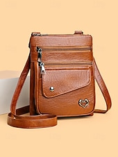 Недорогие Сумки через плечо-Женская сумка через плечо из искусственной кожи с несколькими карманами на молнии, регулируемым ремешком, доступна в нескольких цветах — идеально подходит для повседневных прогулок и повседневного использования.