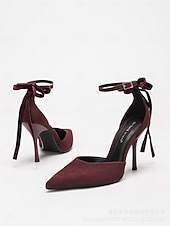 economico Invitato al matrimonio-scarpe con tacco alla caviglia in pelle scamosciata color carne da donna: eleganti décolleté a punta stiletto per matrimoni al chiuso, invitati a nozze e scarpe eleganti per feste formali