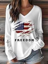  Ziua Independenței Tricou Patrioților pentru Femei Grafic Litera Vintage Stilat Clasic Mâneci Lungi Gât în V Topuri Regulate Zilnice Imprimare Albastru Negru Alb Roșu Vară Primăvară Toamnă Iarnă