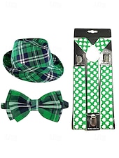 abordables Accesorios-Conjunto de accesorios para disfraz de San Patricio para hombre: sombrero, pajarita y tirantes a cuadros verdes, poliéster con múltiples estampados, ideal para desfiles y fiestas irlandesas.