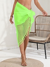 tanie Spódnica kopertowa-Kostium kąpielowy damski okrycie wierzchnie owinięcie frędzle wakacyjne wdzianko plażowe jednolity kolor bez rękawów kostiumy kąpielowe