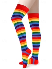 abordables Accessoires-Ensembles de chaussettes et gants à rayures montantes Mardi Gras pour femmes plusieurs couleurs design amusant et coloré parfaits pour le carnaval et les bals masqués