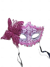 billiga Tillbehör-Damernas Lila Spetssmetande Fjärilsmaske Mardi Gras Mask med Blomdetaljer - Elegant Venetiansk Karneval Kostymtillbehör för Fester  Bollar