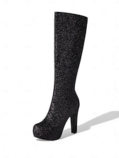 preiswerte Frauen Schuhe-Damen Mardi Gras Silber Glitter Plateau Stiefel - Knöchelhohe Klobige Absatz-Schuhwerk für Venezianische Maskeraden Kostümbälle  Festliche Partykleidung