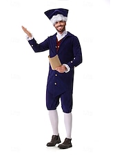 abordables Tenues-250e anniversaire des États-Unis Rococo Baroque Tenues Manches longues George Washington Epoque Coloniale Guerre d'indépendance américaine Déguisement Homme Carnaval Jour de l'indépendance 4 juillet