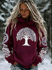 economico Top Viking-Per donna Felpa con cappuccio Stampato Grafico Geometrico Tribale Casual Manica Lunga Con Cappuccio Top Regolari Casuale Abbigliamento da sera Streetwear Blu Rosso violaceo Viola Verde Primavera