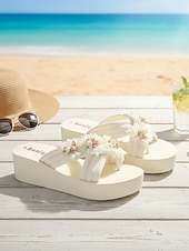 economico Donne-Per donna Passeggiata Spiaggia Festa in giardino Applicazioni Tacco basso Punta bicolore Elegante Bohemien Vacanza Microfibra Slip-on Avorio