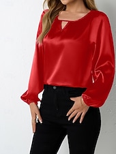 economico Bluse Semplici-Per donna Blusa Tinta unica Elegante Casual Manica Lunga Girocollo Top Regolari Quotidiano Blu Nero Vino Rosso Fucsia Estate Primavera