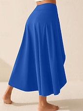 baratos Saias Ativas-Mulheres Elegante Estilo bonito Médio Cintura Alta Saias Tecido Franzido Hem irregular Sem Elasticidade Diário Praia Preto Vermelho Azul Roxo Verão