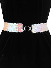 baratos Dia de São Patricio-Cinto feminino de lantejoulas, em poliéster elástico, disponível em várias cores, perfeito para o Dia de São Patrício, carnaval e uso diário.