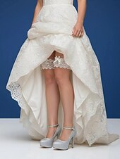 voordelige Bruid-Zilveren plateauhakken met enkelbandje en parelbedel – elegante bruidsschoenen voor avond of glamoureuze bruiloft