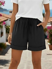 preiswerte Unterteile-Damen Chinos Shorts Sommershorts Urlaub Lässig Kurz Mittlere Taillenlinie Einfach Kordelzug Tasche Bequem Komfort Unelastisch Täglich Outdoor Schwarz Rosa Dunkelmarine Grün Sommer Frühling Lässiger