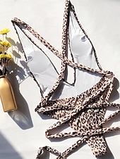 economico Costumi interi-Costume da bagno intero da donna snellente monokini leopardato controllo della pancia vita alta snella senza schienale abbigliamento da spiaggia scollatura a V senza maniche