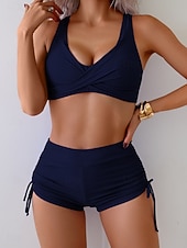 abordables Conjuntos de bikini-Bikini de mujer de 2 piezas bañador bragas delgadas espalda descubierta vacaciones playa ropa color sólido cuello en v sin mangas trajes de baño