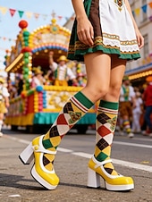 tanie Buty damskie-Fioletowe platformy z białymi akcentami na karnawał Mardi Gras – retro styl karnawałowy idealne na festiwalne parady i wydarzenia