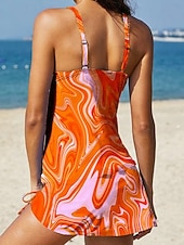 billiga Tankinis-Dam Badkläder Tankini Kjol Baddräkt Halterneck Elegant Semester Blommig Grafisk Ärmlös Baddräkter