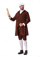voordelige Outfits-250e jubileum VS Rococo Barok Outfits Lange Mouwen George Washington Koloniaal Onafhankelijkheidsoorlog Kostuum Voor heren Carnaval Independence Day 4 juli Volwassenen Jas Broeken Kraag