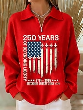 economico Magliette Giorno dell’Indipendenza-Giorno dell'Indipendenza Anniversario Americano Patriottico Felpa da Donna con Grafica Lettera Stampa Casual Maniche Lunghe Mezzo Zip Abbigliamento Quotidiano Sportivo Blu Nero Rosa Rosso Verde