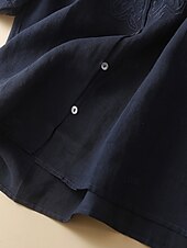 baratos Camisas-Mulheres Blusa Linho de algodão sintético Bordado Botões Côr Sólida à moda Básico Casual Manga Longa Gola Alta Tops regulares Diário Branco Azul Marinha Verão Primavera
