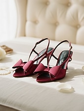 رخيصةأون ضيف حفل الزفاف-حذاء بكعب عالٍ مفتوح من الخلف مزين بفيونكة من الساتان باللون الأرجواني للنساء - حذاء أنيق لحفلات الزفاف في الحديقة، مثالي لحفلات العشب الخارجية وفعاليات الربيع والصيف