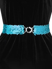 baratos Dia de São Patricio-Cinto feminino de lantejoulas, em poliéster elástico, disponível em várias cores, perfeito para o Dia de São Patrício, carnaval e uso diário.